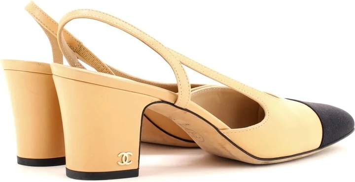 CHANEL Womenâs Cap Toe Slingback Pumps Leather - Image 3