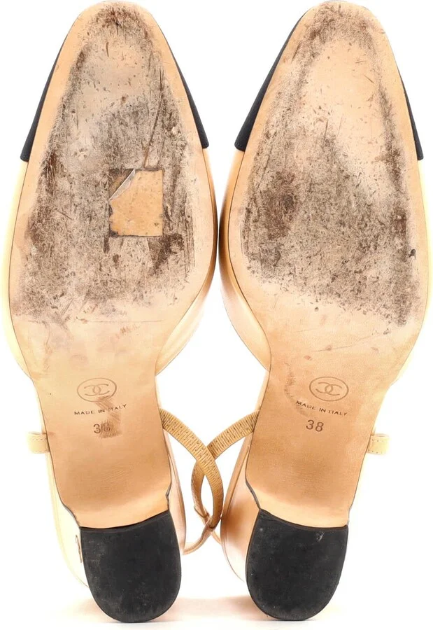 CHANEL Womenâs Cap Toe Slingback Pumps Leather - Image 4