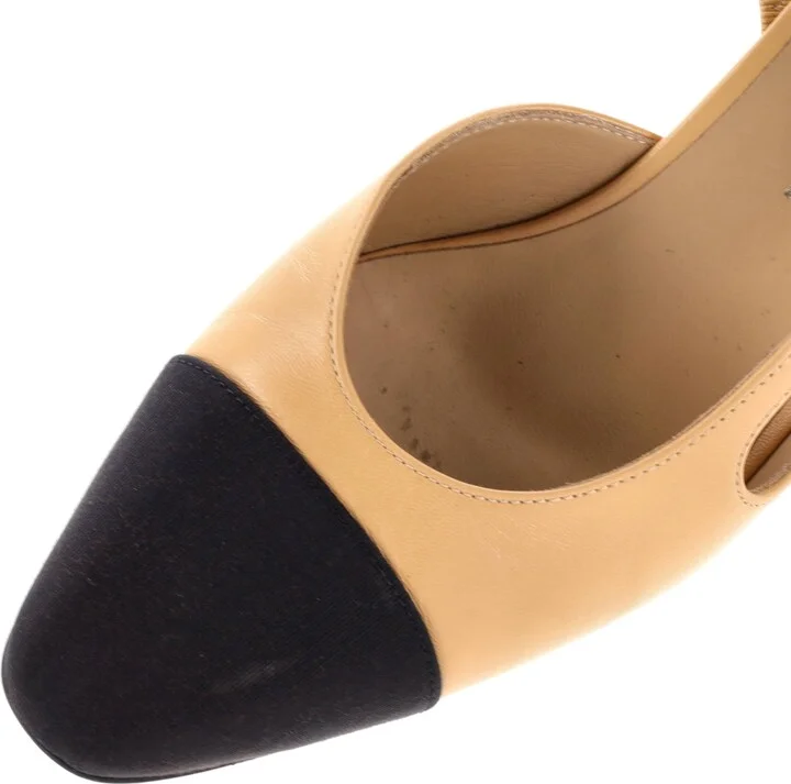 CHANEL Womenâs Cap Toe Slingback Pumps Leather - Image 5