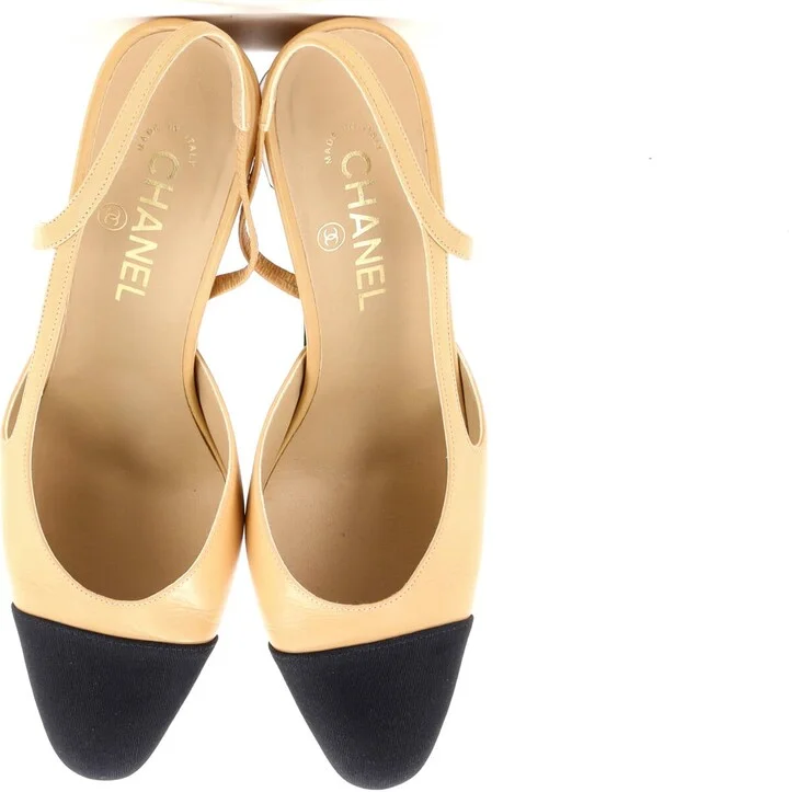 CHANEL Womenâs Cap Toe Slingback Pumps Leather - Image 2