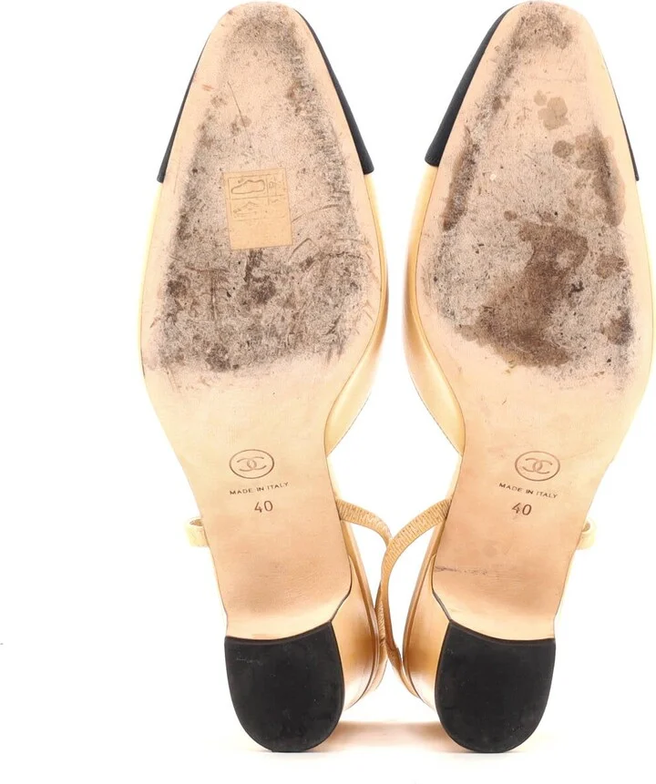 CHANEL Womenâs Cap Toe Slingback Pumps Leather - Image 4