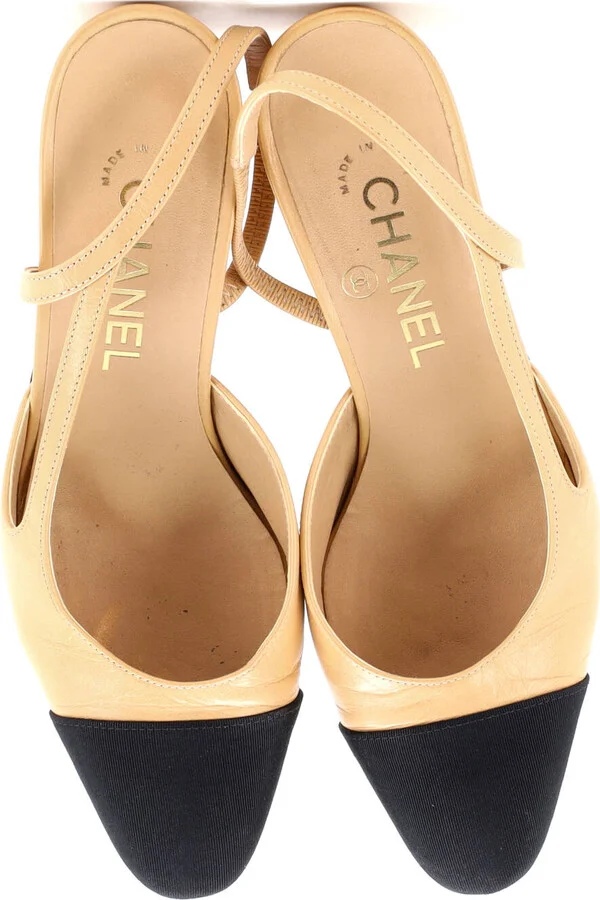 CHANEL Womenâs Cap Toe Slingback Pumps Leather - Image 2