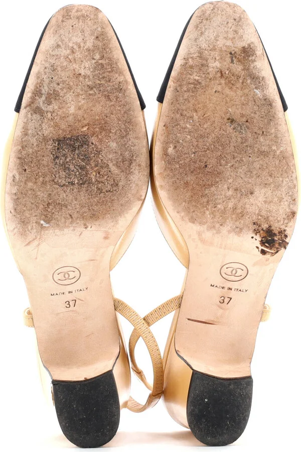 CHANEL Womenâs Cap Toe Slingback Pumps Leather - Image 4