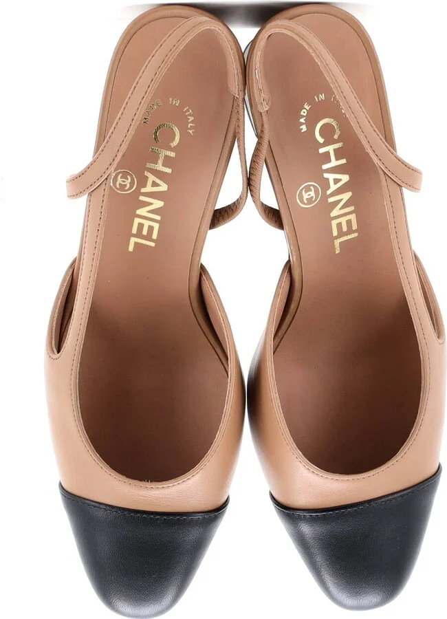 CHANEL Womenâs Cap Toe Slingback Pumps Leather - Image 2