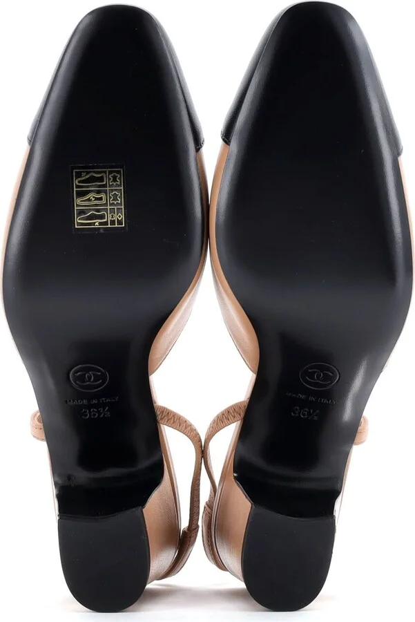 CHANEL Womenâs Cap Toe Slingback Pumps Leather - Image 4