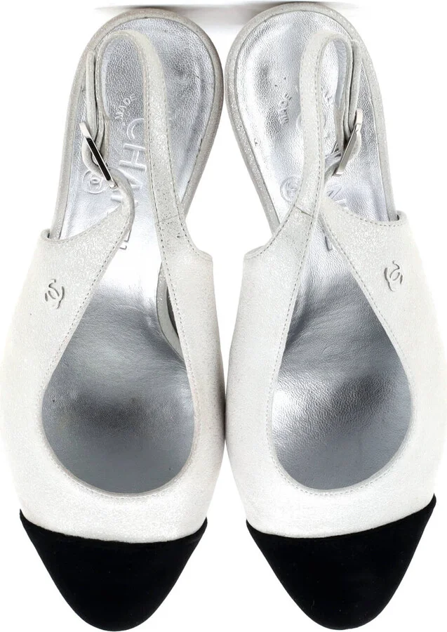 CHANEL Womenâs Cap Toe Slingback Pumps Leather - Image 2