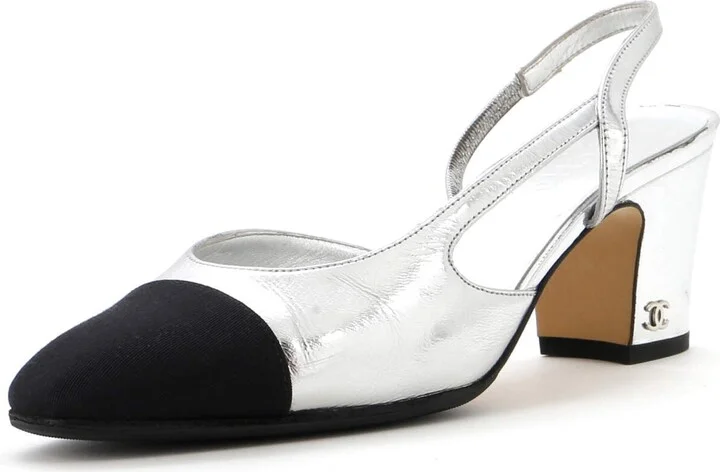 CHANEL Womenâs Cap Toe Slingback Pumps Leather