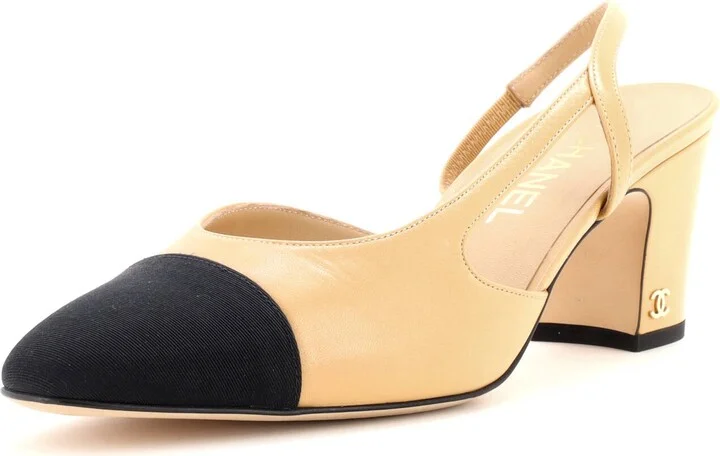 CHANEL Womenâs Cap Toe Slingback Pumps Leather
