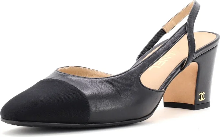 CHANEL Womenâs Cap Toe Slingback Pumps Leather