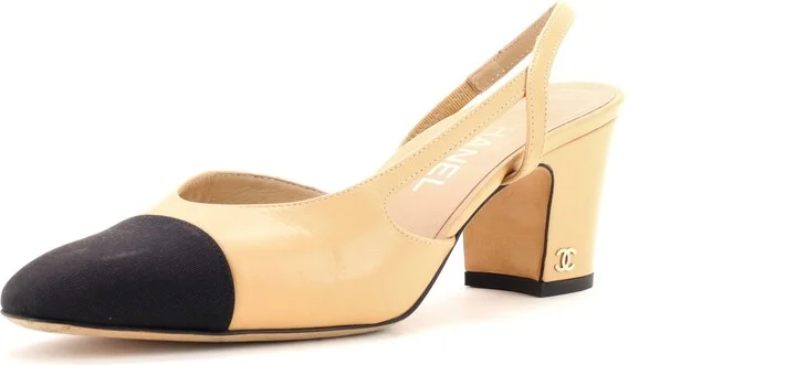 CHANEL Womenâs Cap Toe Slingback Pumps Leather