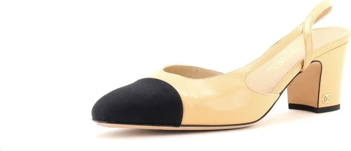 CHANEL Womenâs Cap Toe Slingback Pumps Leather