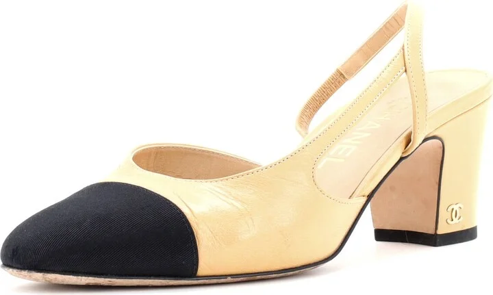 CHANEL Womenâs Cap Toe Slingback Pumps Leather