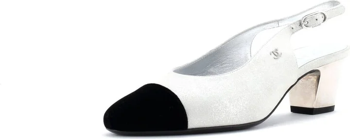CHANEL Womenâs Cap Toe Slingback Pumps Leather