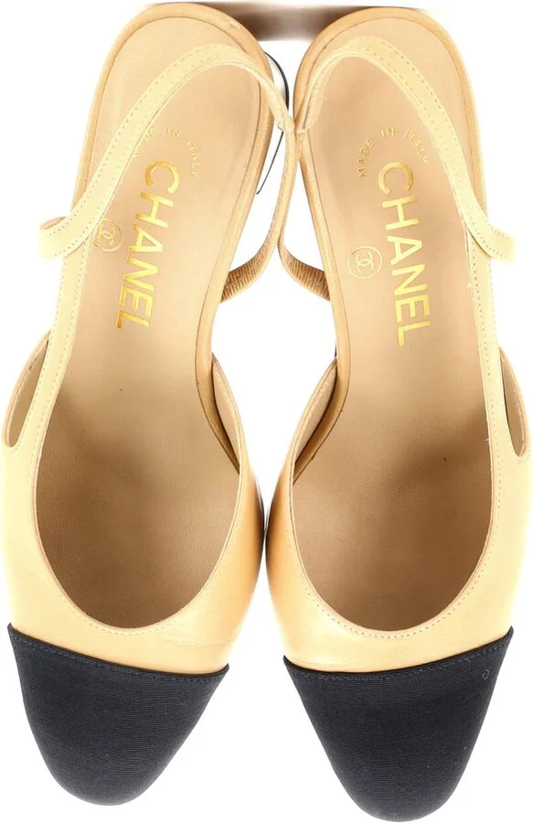 CHANEL Womenâs Cap Toe Slingback Pumps Leather with Grosgrain - Image 2