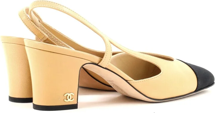 CHANEL Womenâs Cap Toe Slingback Pumps Leather with Grosgrain - Image 3