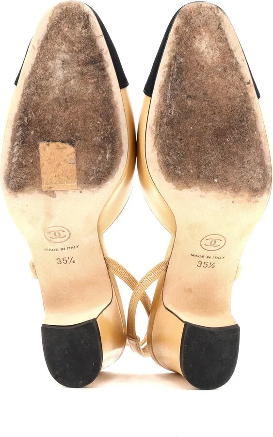 CHANEL Womenâs Cap Toe Slingback Pumps Leather with Grosgrain - Image 4