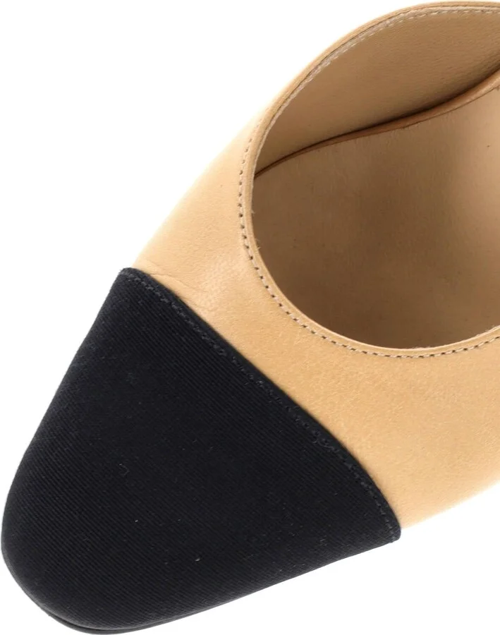 CHANEL Womenâs Cap Toe Slingback Pumps Leather with Grosgrain - Image 5
