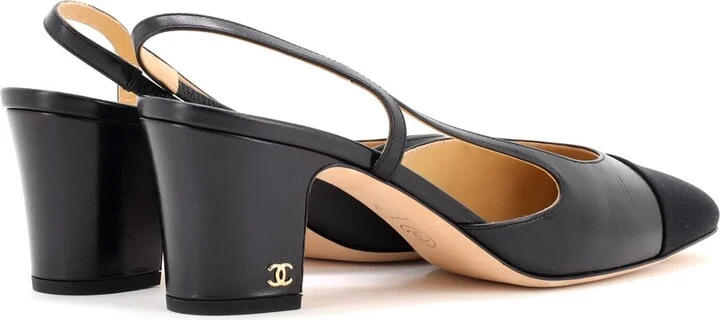CHANEL Womenâs Cap Toe Slingback Pumps Leather with Grosgrain - Image 3