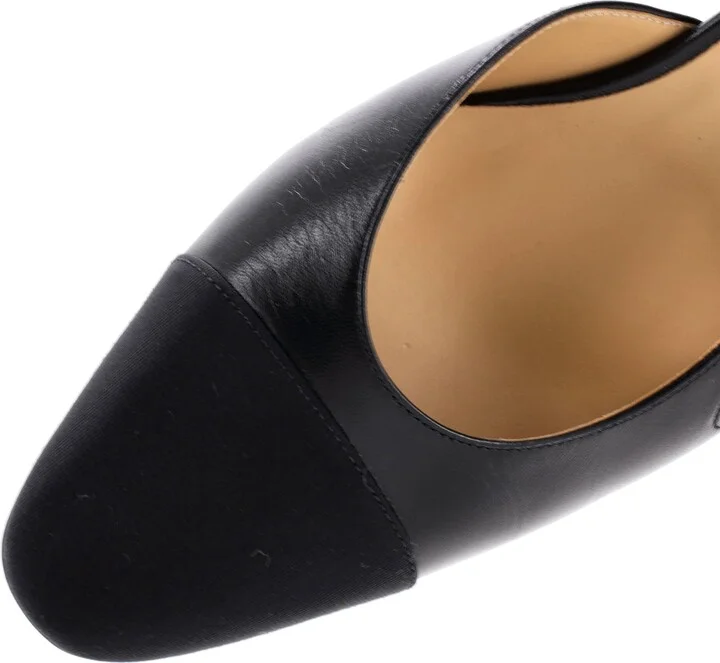 CHANEL Womenâs Cap Toe Slingback Pumps Leather with Grosgrain - Image 5