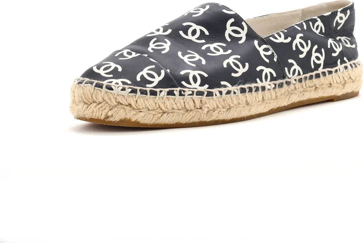 CHANEL Women's All Over CC Cap Toe Espadrilles Printed Leather