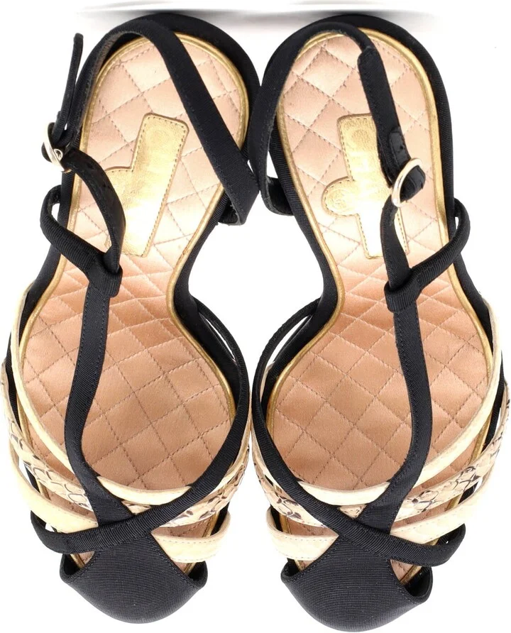 CHANEL Women's Caged Slingback Pumps Grosgrain and Snakeskin - Image 2