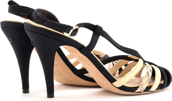 CHANEL Women's Caged Slingback Pumps Grosgrain and Snakeskin - Image 3