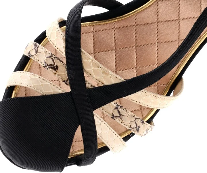 CHANEL Women's Caged Slingback Pumps Grosgrain and Snakeskin - Image 5
