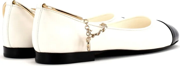 CHANEL Women's Cap Toe Ankle Chain Ballerina Flats Leather - Image 3