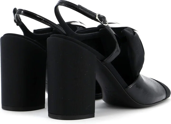 CHANEL Women's Cap Toe Camellia Bow Slingback Pumps Crumpled Shiny Fabric with Grosgrain - Image 3
