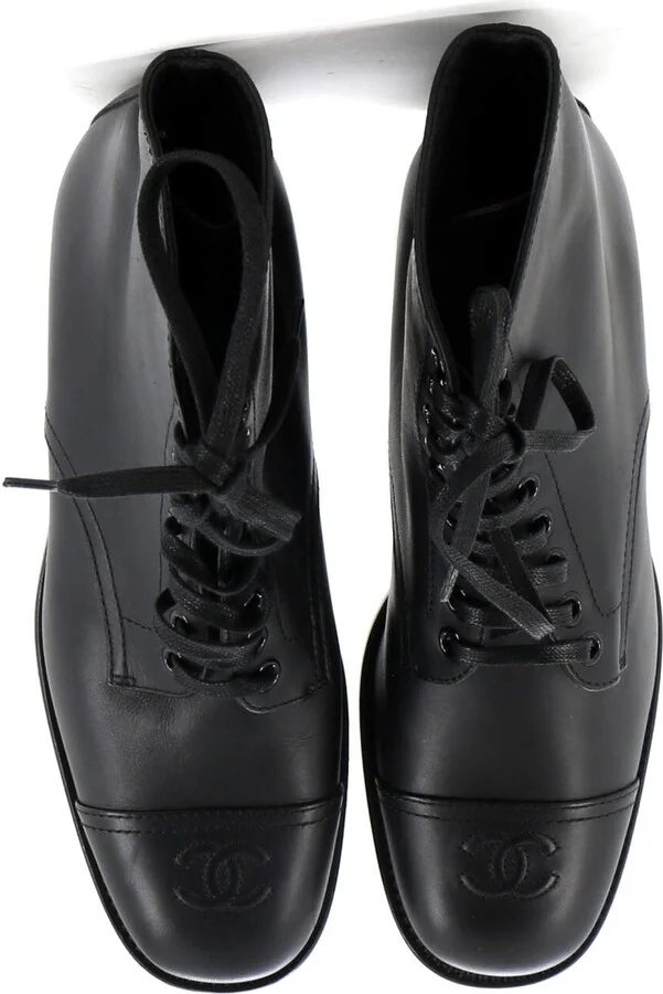 CHANEL Women's Cap Toe CC Ankle Combat Boots Leather - Image 2