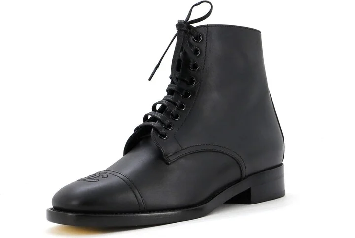 CHANEL Women's Cap Toe CC Ankle Combat Boots Leather