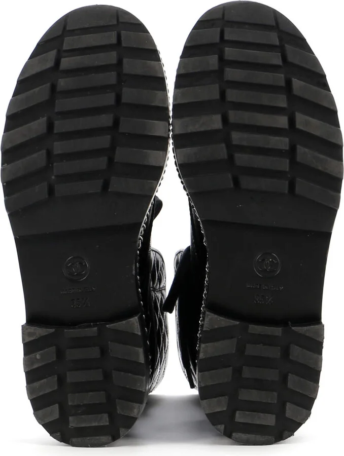 CHANEL Women's Cap Toe CC Chain Around Pearl Combat Boots Leather - Image 4