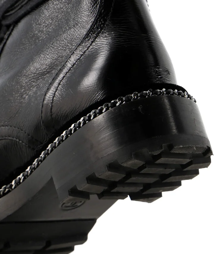 CHANEL Women's Cap Toe CC Chain Around Pearl Combat Boots Leather - Image 6