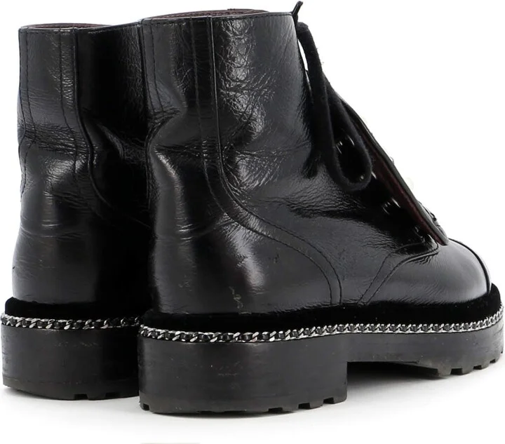 CHANEL Women's Cap Toe CC Chain Around Pearl Combat Boots Leather - Image 3