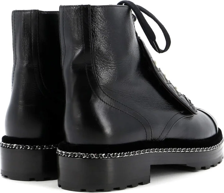 CHANEL Women's Cap Toe CC Chain Around Pearl Combat Boots Leather - Image 3