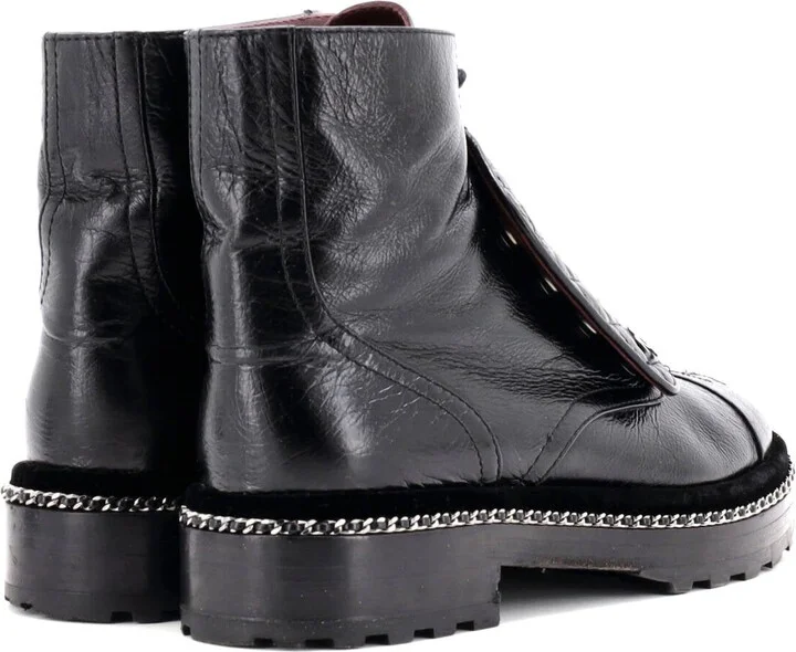 CHANEL Women's Cap Toe CC Chain Around Pearl Combat Boots Leather - Image 3