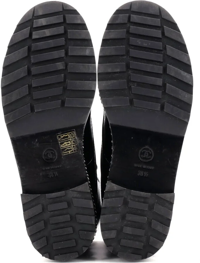 CHANEL Women's Cap Toe CC Chain Around Pearl Combat Boots Leather - Image 4