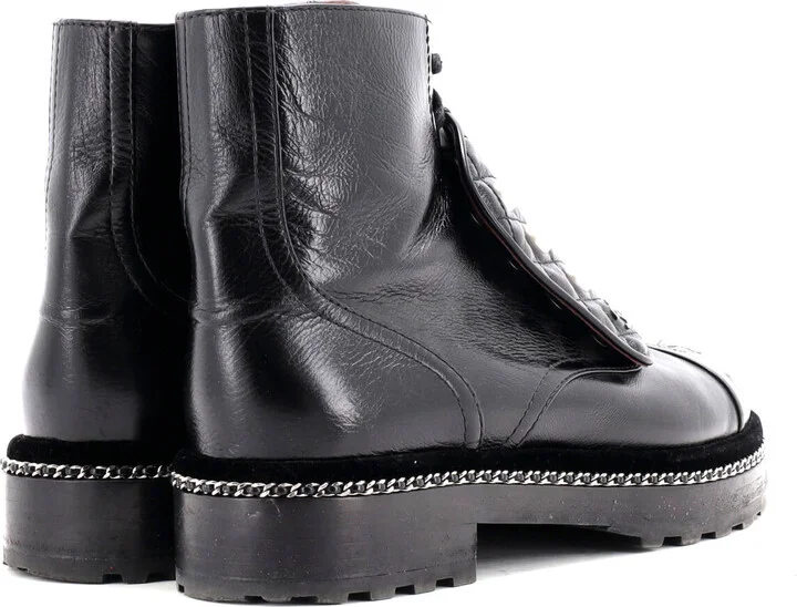 CHANEL Women's Cap Toe CC Chain Around Pearl Combat Boots Leather - Image 3