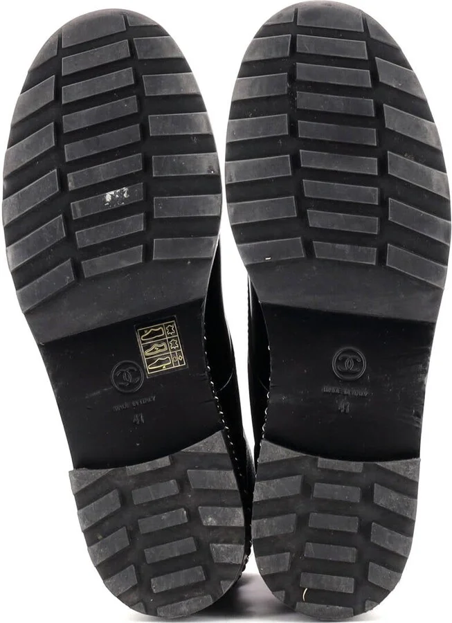 CHANEL Women's Cap Toe CC Chain Around Pearl Combat Boots Leather - Image 4