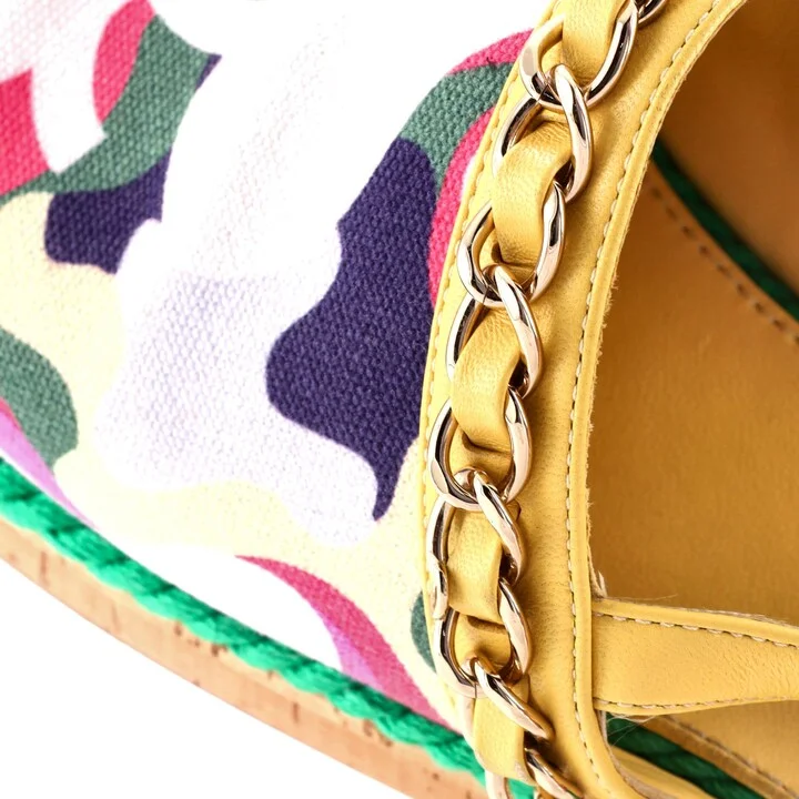 CHANEL Women's Cap Toe CC Chain Slingback Mules Printed Cotton and Leather with Cork - Image 5