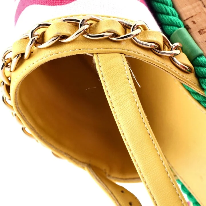 CHANEL Women's Cap Toe CC Chain Slingback Mules Printed Cotton and Leather with Cork - Image 6