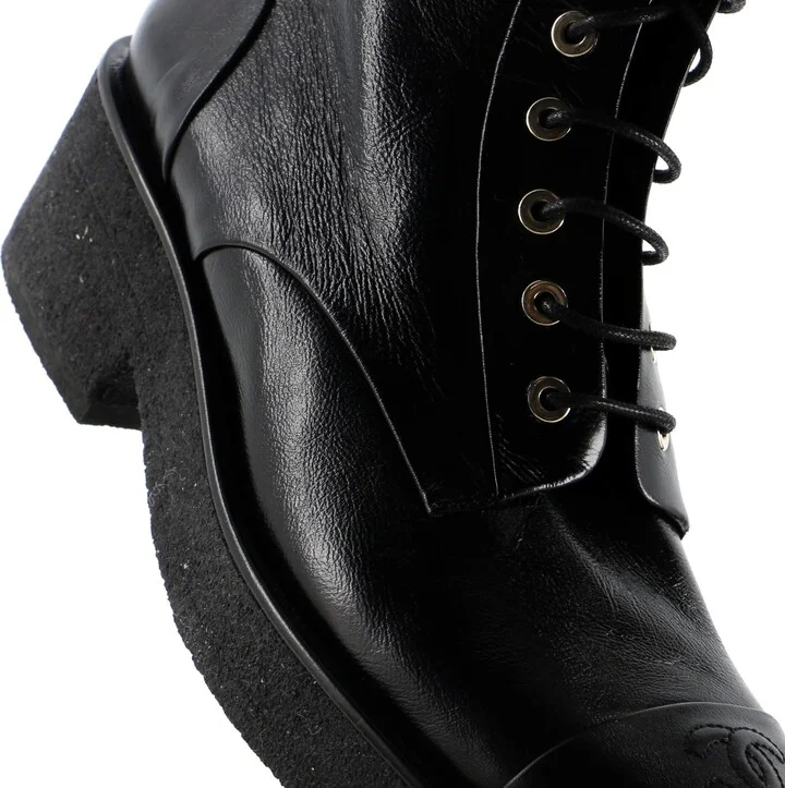CHANEL Women's Cap Toe CC Combat Boots Leather - Image 5