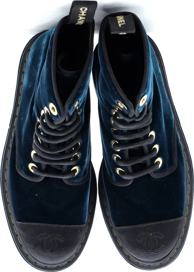 CHANEL Women's Cap Toe CC Combat Boots Velvet - Image 2