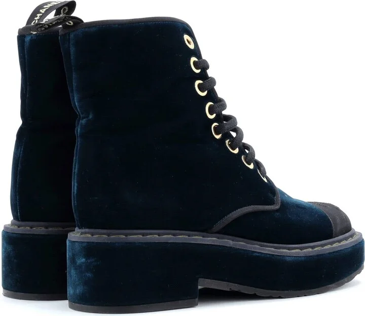 CHANEL Women's Cap Toe CC Combat Boots Velvet - Image 3