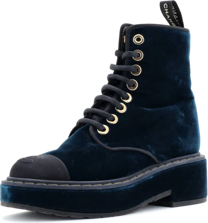 CHANEL Women's Cap Toe CC Combat Boots Velvet
