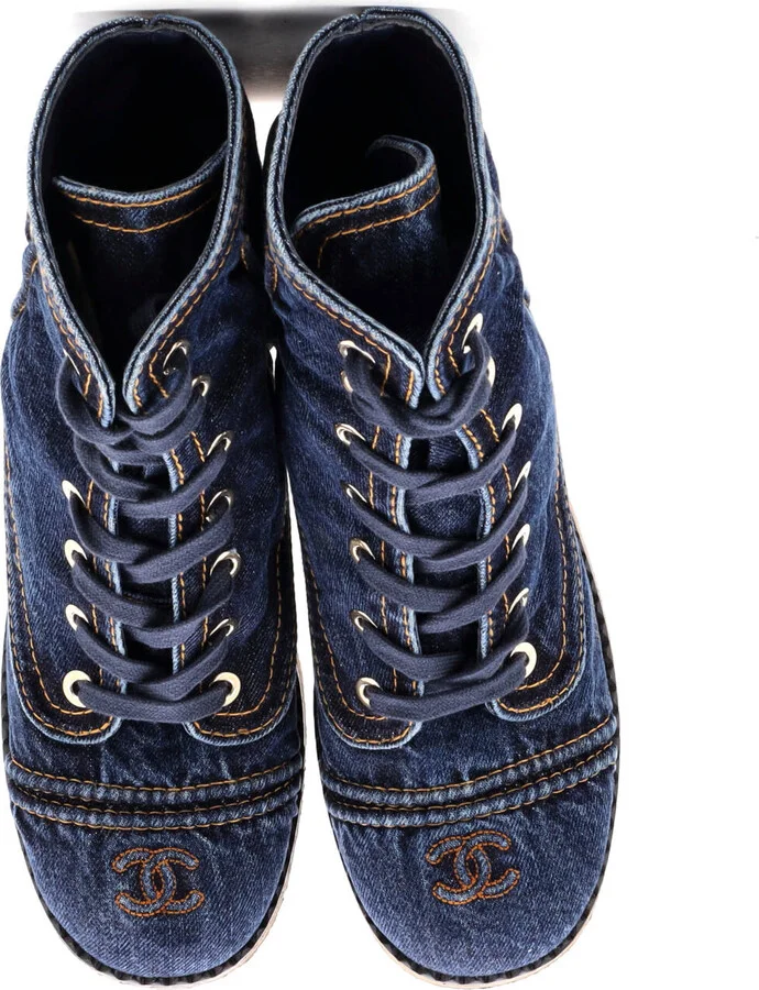 CHANEL Women's Cap Toe CC Lace Up Boots Denim - Image 2