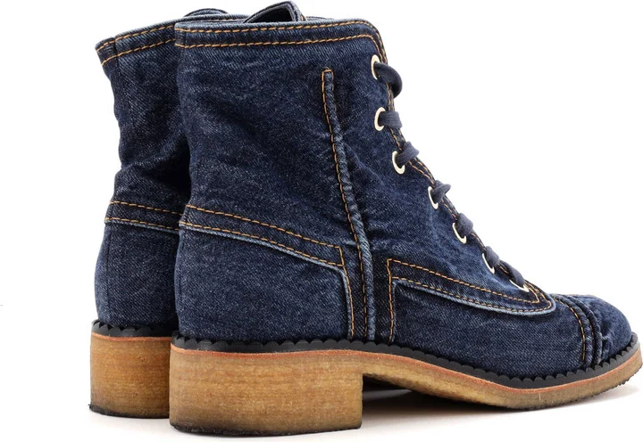CHANEL Women's Cap Toe CC Lace Up Boots Denim - Image 3
