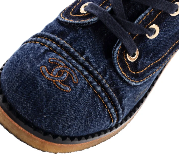 CHANEL Women's Cap Toe CC Lace Up Boots Denim - Image 5