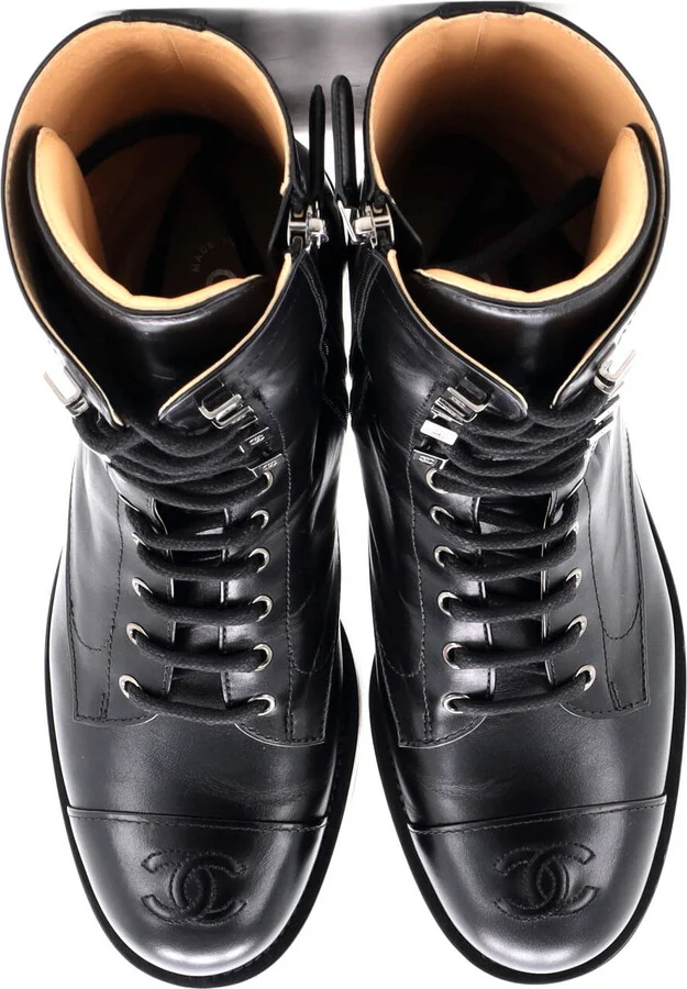 CHANEL Women's Cap Toe CC Mid-Calf Combat Boots Leather - Image 2