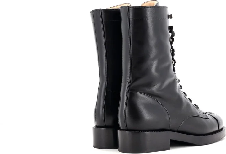 CHANEL Women's Cap Toe CC Mid-Calf Combat Boots Leather - Image 3